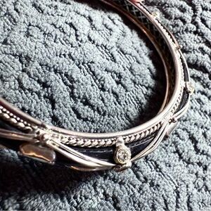 Bangle bracelet silver black w crystals vintage costume jewelry